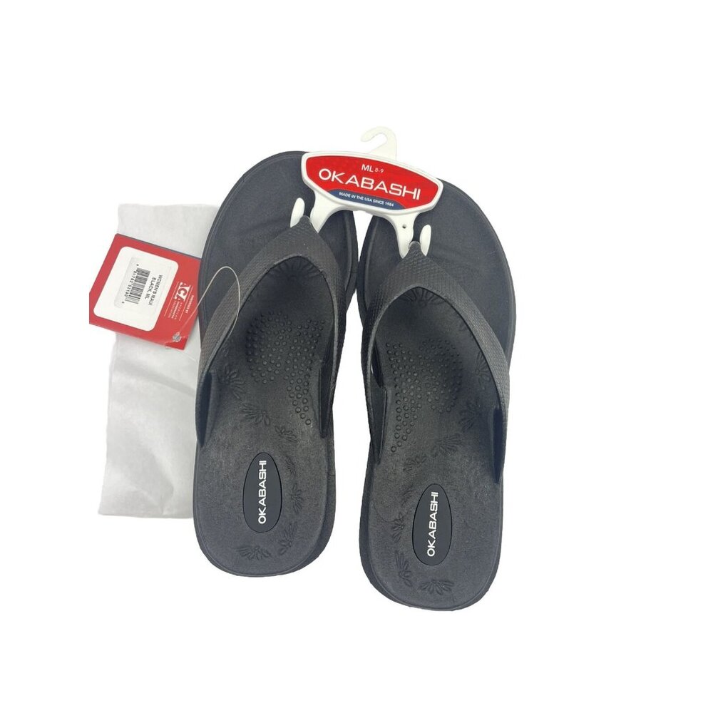 OKABASHI Flip Flops Made In The USA Women Size ML 8-9 Black